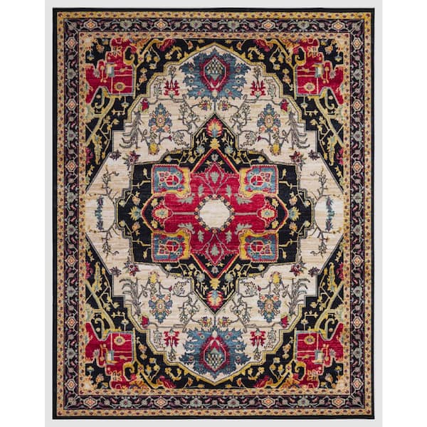 Concord Global Trading Eden Collection Oasis Medallion Black 5 ft. x 7 ft. Machine Washable Traditional Indoor Area Rug