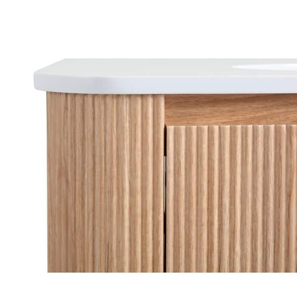 36 in. W x 16 in. D x 20 in. H Wall-Mounted Bath Vanity in Natural Wood with White Ceramic Top