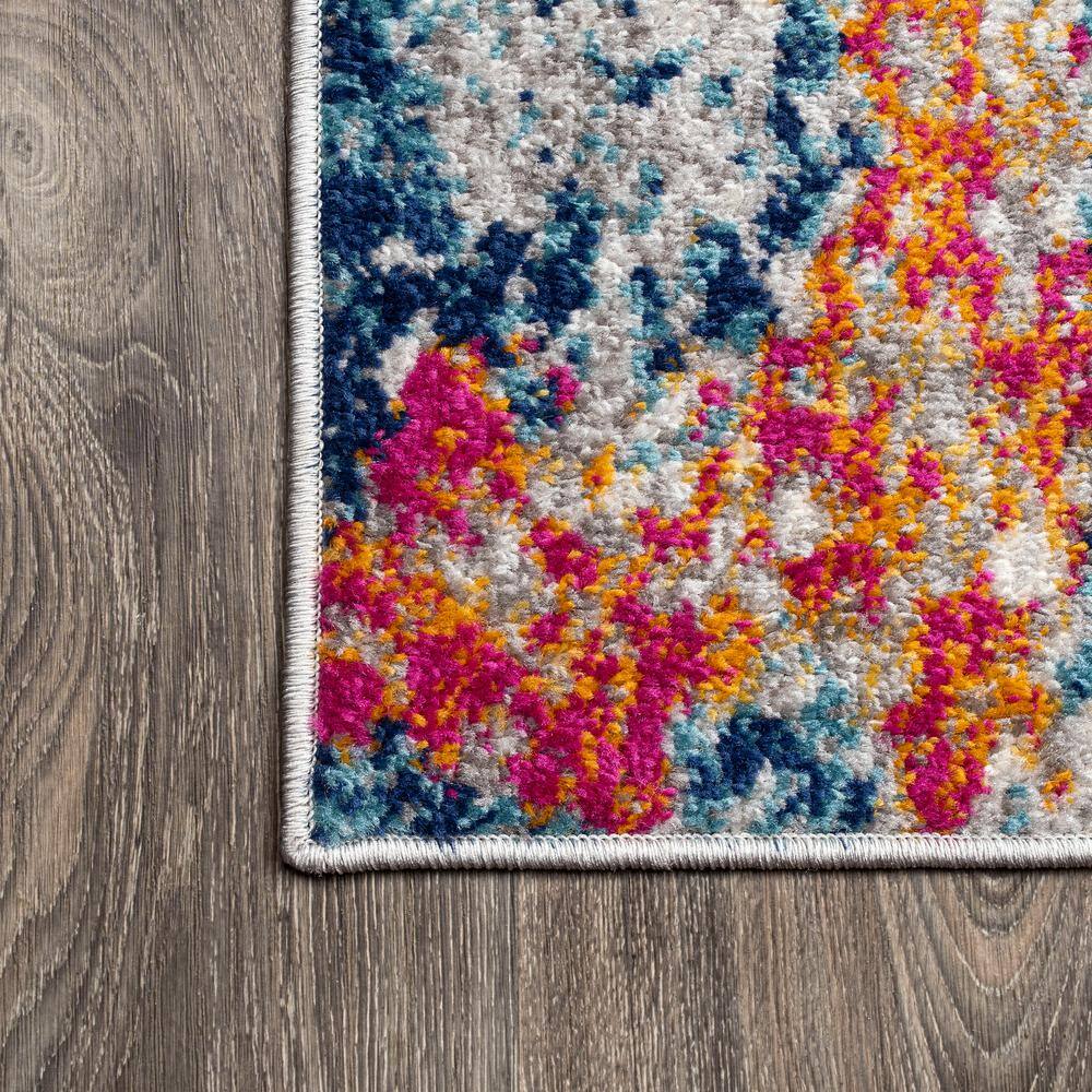 Sunset Modern Abstract Blue and Multicolor Synthetic 8' x 10' Area Rug