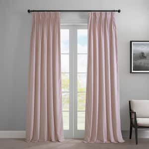 Ballet Pink Pleated Curtains Heritage Plush Velvet 25 in. W x 108 in. L Velvet Room Darkening Curtain (Single Panel)