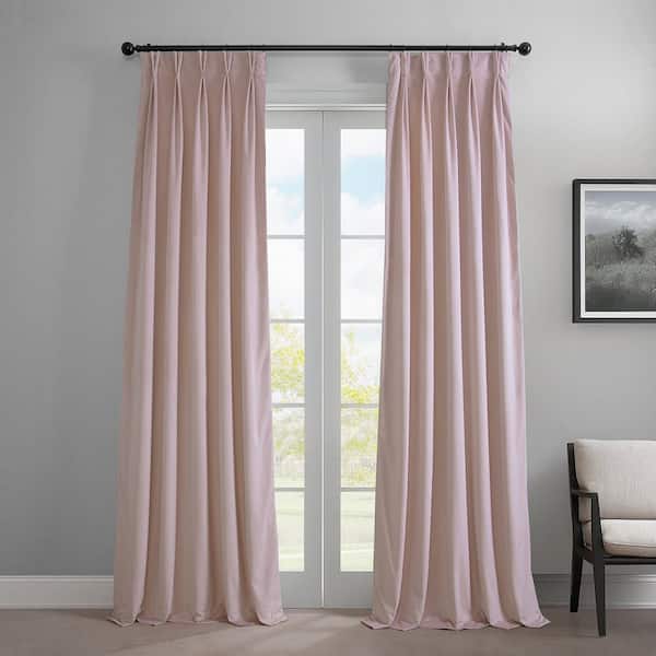 Exclusive Fabrics & Furnishings Ballet Pink Pleated Curtains Heritage Plush Velvet 25 in. W x 96 in. L Velvet Room Darkening Curtain (Single Panel)