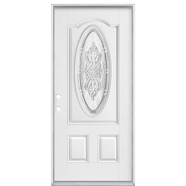 Masonite 36 in. x 80 in. Providence 3/4 Oval Lite Right Hand Inswing Primed Smooth Fiberglass Prehung Front Door No Brickmold