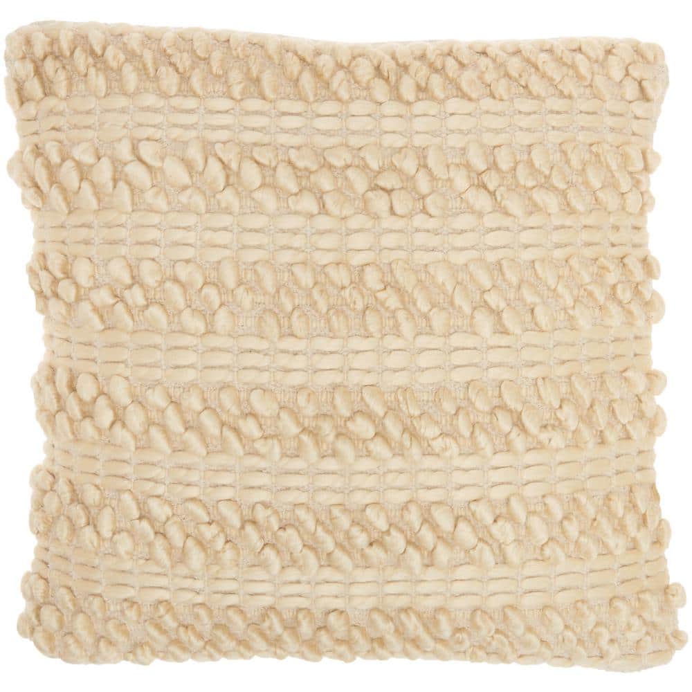 Beige Woven Striped Square Throw Pillow 20" x 20"