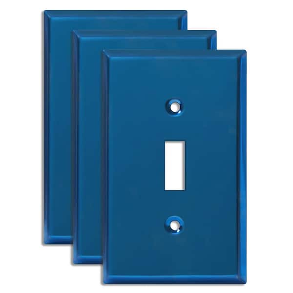 ENERLITES Blue 1-Gang Toggle Stainless Steel Metal Wall Plate (3-Pack)