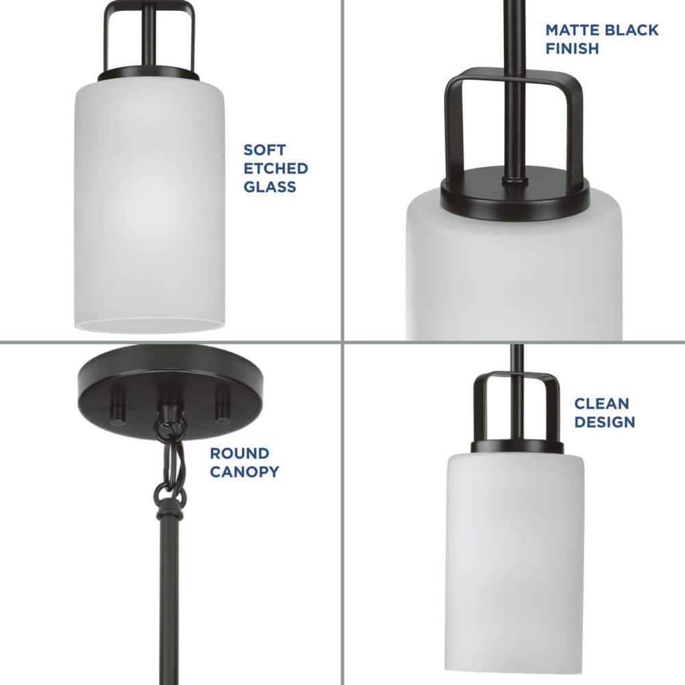 Matte Black and Etched Glass 11" Modern Farmhouse Mini-Pendant Light
