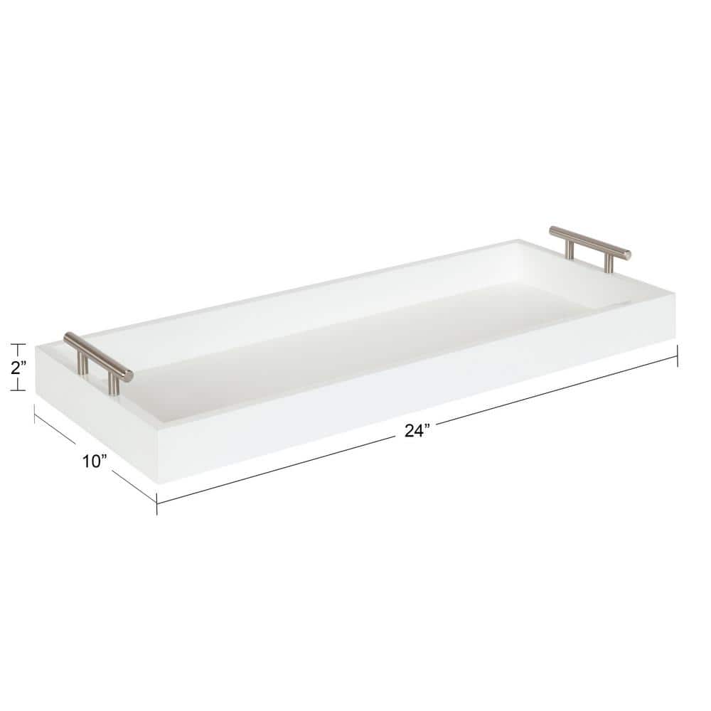 Lipton Sleek White and Silver Wood Decorative Tray, 10x24