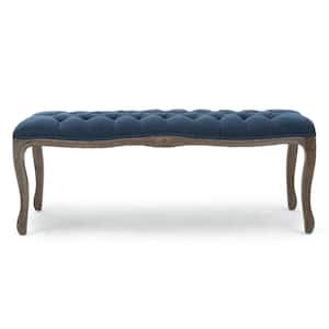 Tassia Natural and Blue Fabric Upholstered Bench