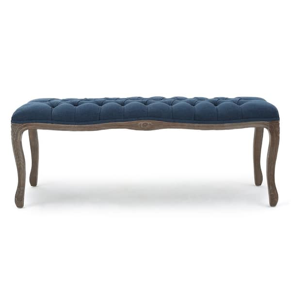 Noble House Tassia Natural and Blue Fabric Upholstered Bench