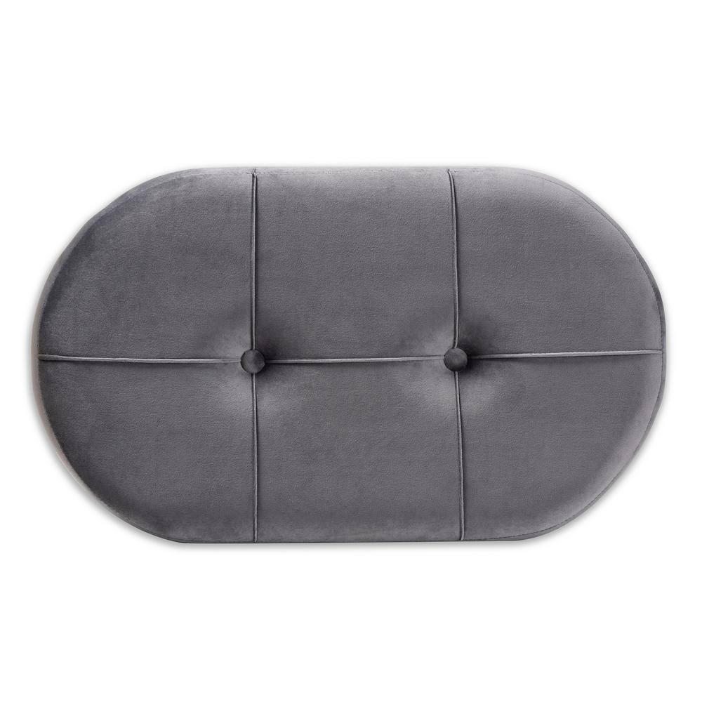 Simone Mid-Century Tufted Grey Velvet Ottoman