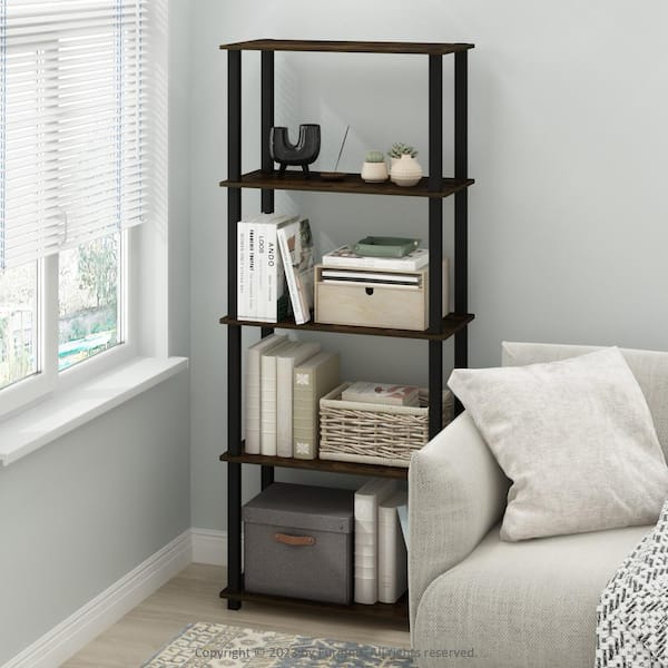 Furinno Turn-S-Tube 29.6 in. Tall Amber Pine/Black 3-Shelf Wood Bookcase with Square Tube (Set of 2)