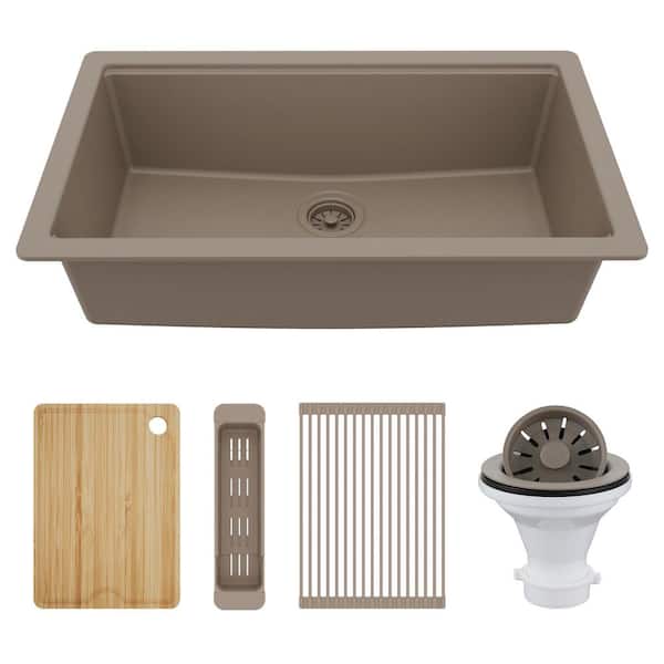 32-3/8 in. Undermount Single Bowl Quartz Workstation Kitchen Sink in Concrete