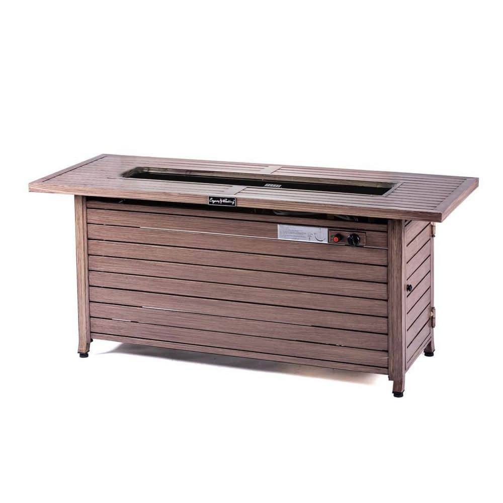 57 in. 50000 BTU Fire Table with Cover and Table Lid, Nature Wood Coating f