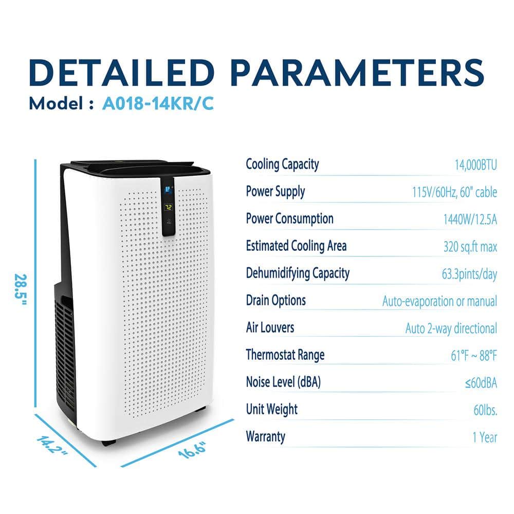 JHS 14,000 BTU White Portable Air Conditioner with Remote