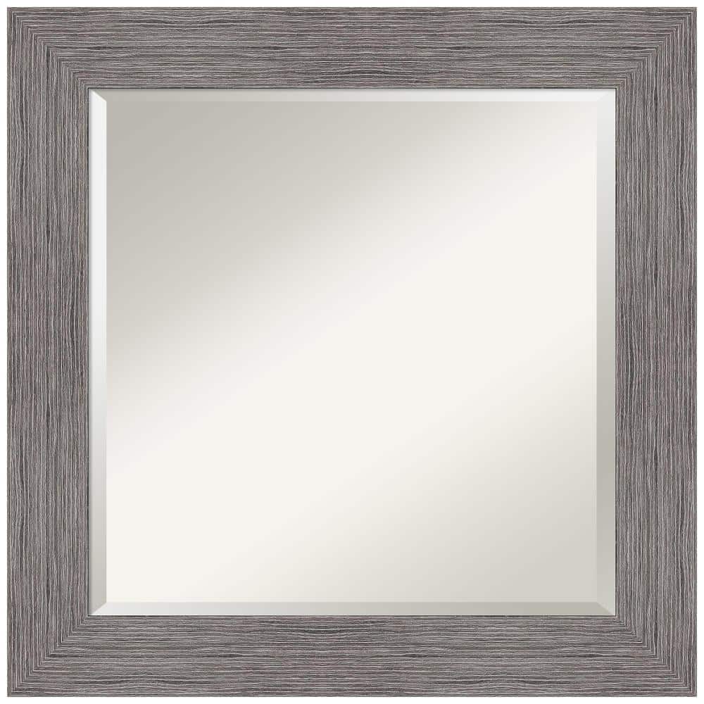 Contemporary Pinstripe Plank 25.5" Square Bathroom Mirror in Dressy Grey