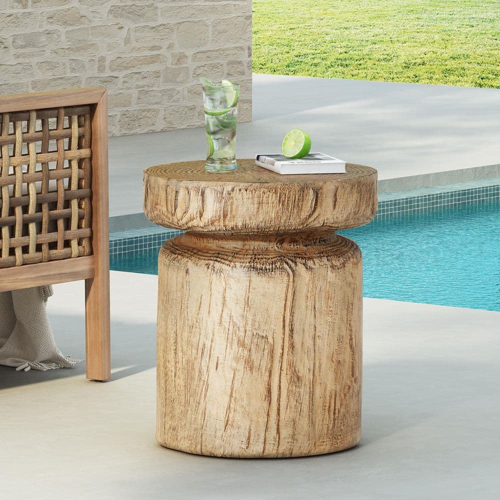 Valerie Natural Wood Grain Round MGO Lightweight Concrete Patio Outdoor Side Table, Weather Resistant price history on PriceWatchPro