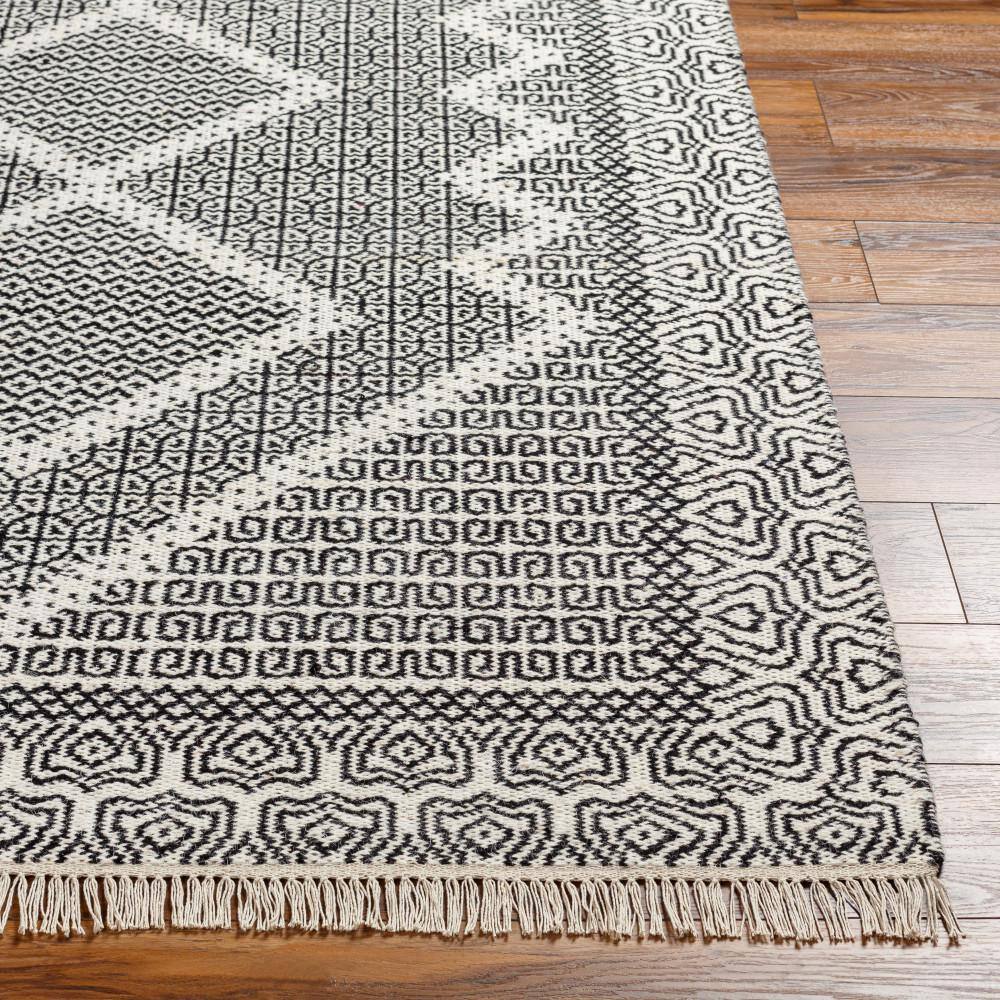 Handwoven Black Wool Spot Rug with Fringe 2'x3'