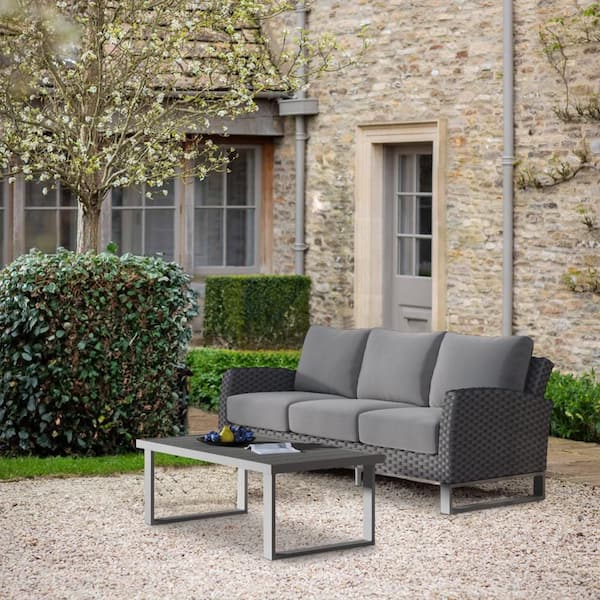 Benjara Gray 2-Piece Metal Patio Conversation Set with Gray Cushions
