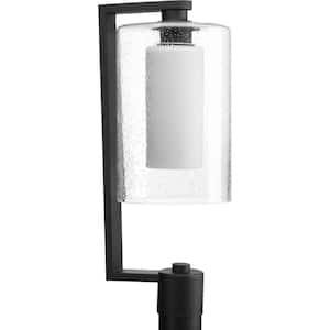 Compel Collection 1-Light Textured Black Clear Seeded Glass Modern Outdoor Post Lantern Light
