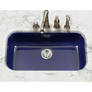 Porcela Series Undermount Porcelain Enamel Steel 31 in. Large Single Bowl Kitchen Sink in Navy Blue