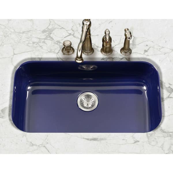Houzer Porcela 31 in. Navy Blue Porcelain Enamel Steel Undermount Single Bowl Kitchen Sink - PCG-3600 NB