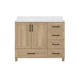 Tobana 42 in. W x 19 in. D x 34.5 in. H Bath Vanity in Natural Oak with White Cultured Marble Top
