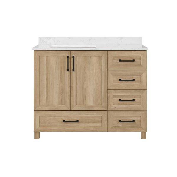 Glacier Bay Tobana 42 in. W x 19 in. D x 34.5 in. H Bath Vanity in Weathered Tan with White Cultured Marble Top