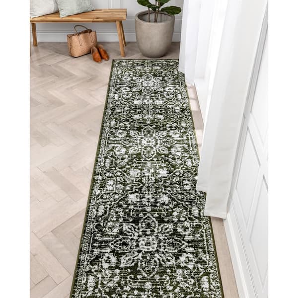 Dazzle Disa Vintage Distressed Oriental Medallion Green 2 ft. 7 in. x 9 ft. 10 in. Runner Rug