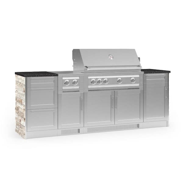 NewAge Products Signature Series Stainless Steel 95.16 in. x 25.5 in. x 51 in. 8-Piece Outdoor Kitchen Cabinet Set with Platinum Grill