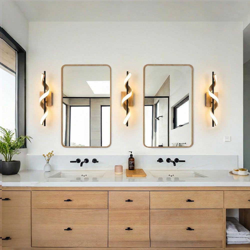 24 in. Water-transferred Wood Grain/Black Modern Dimmable LED 3CCT Indoor Iron and Aluminum Vanity Light Bar price history on PriceWatchPro