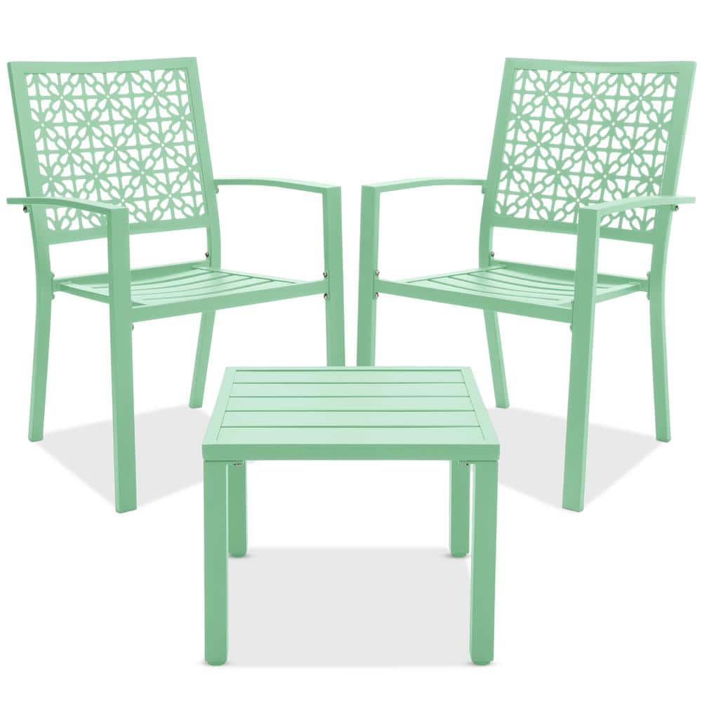 Mint Green Steel 3-Piece Patio Bistro Set with Geometric Design