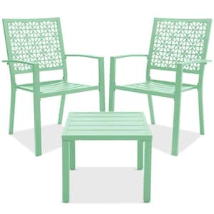 Mint Green 3-Piece Metal Outdoor Patio Bistro Set with 2 Stackable Chairs and Table