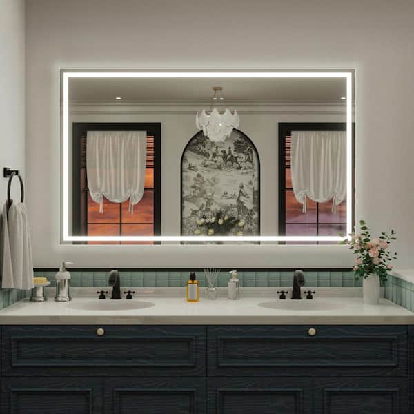 Vino 60 in. W x 36 in. H Rectangular Frameless LED Wall Bathroom Vanity Mirror with Sleek Silver Finish