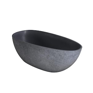 Moray 65 in. x 33 in. Stone Resin Flatbottom Solid Surface Freestanding Soaking Bathtub in Grey with Brass Drain
