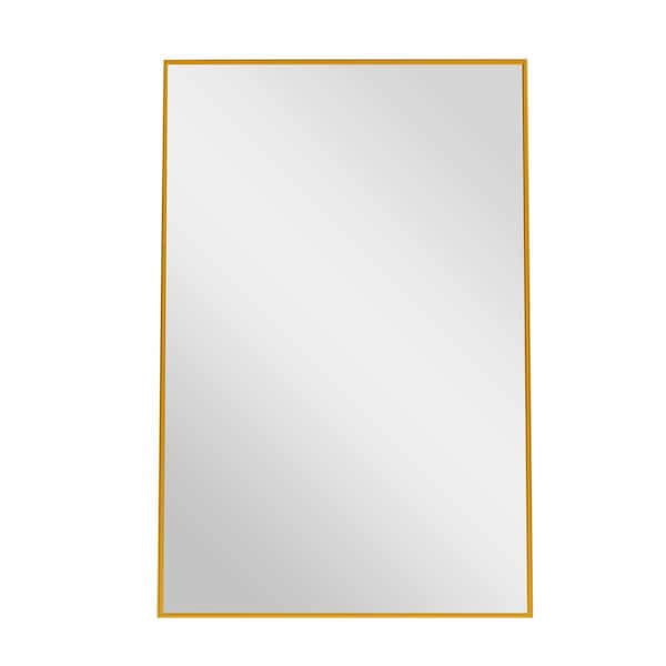 Unbranded Gold 26 in. W x 38 in. H Aluminum Alloy Fine-Edged Right-Angle Rectangular Mirror Wall Mirror for Living Room