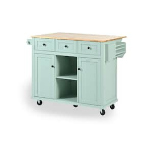 Green Wood 53.1 in. Kitchen Island with Drawers and Doors