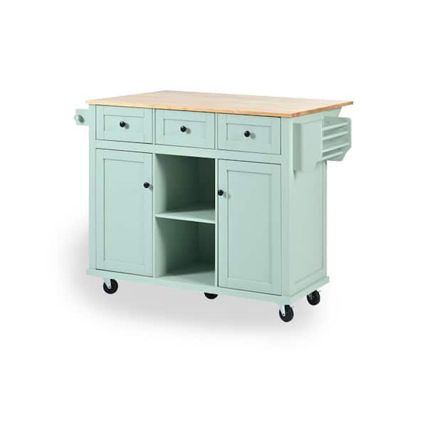 Sarlai Green Wood 53.1 in. Kitchen Island with Drawers and Doors