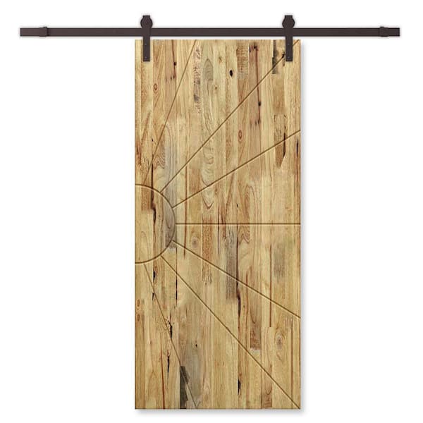 CALHOME 36 in. x 80 in. Weather Oak Stained Pine Wood Modern Interior Sliding Barn Door with Hardware Kit
