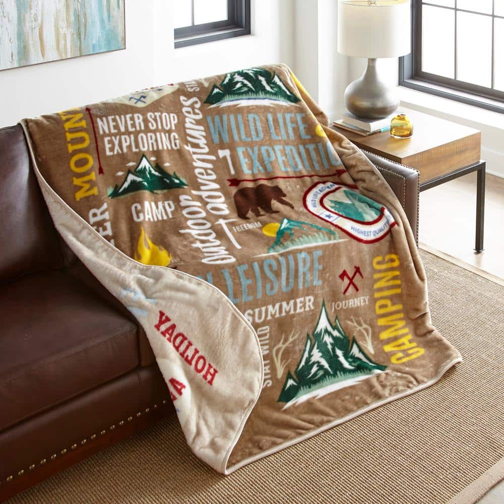 Hi Pile Camping Adventure Oversized Fleece Throw Blanket