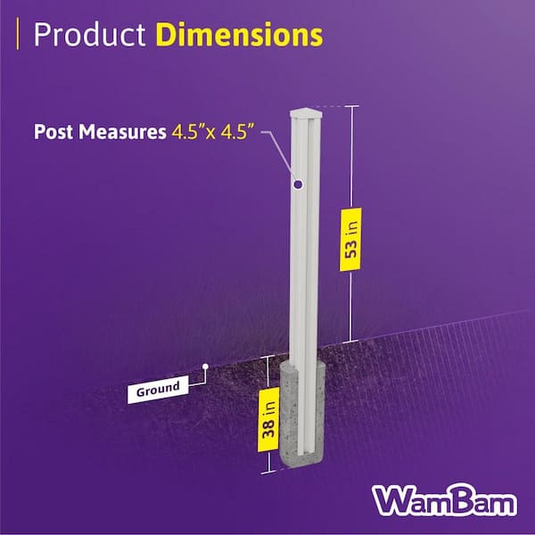 WamBam Fence 6 ft. x 4.5 in. x 4.5 in. Premium Vinyl Fence Posts with Caps (2-Pack)