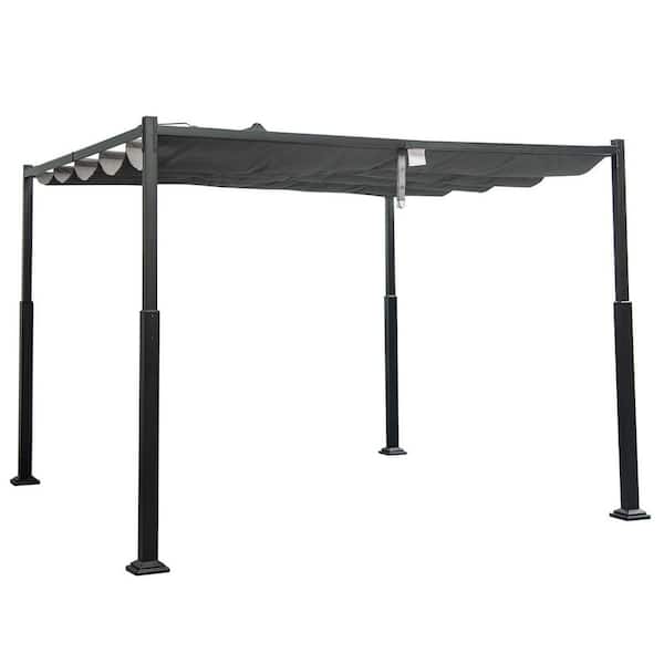 10 ft. x 10 ft. Gray Outdoor Pergola with Retractable Canopy and Metal Columns