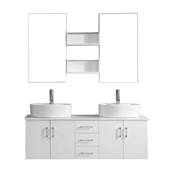 Virtu USA Enya 60 in. W Bath Vanity in White with Vanity Top in White with Round Basin and Mirror and Faucet