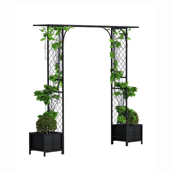 83.5 in. H Metal Garden Arbor with Planters, Climbing Plant Trellis