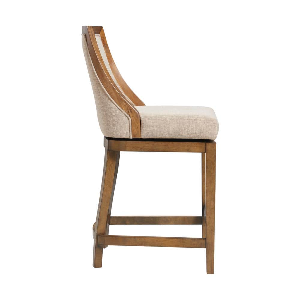 Ellie 29.5'' Brown Rubberwood Swivel Counter Height Stool with Beige Seat