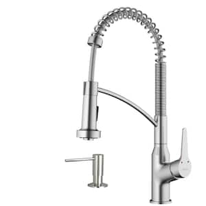Scottsdale Single Handle Pull Down Sprayer Kitchen Faucet with Matching Soap Dispenser in Stainless Steel
