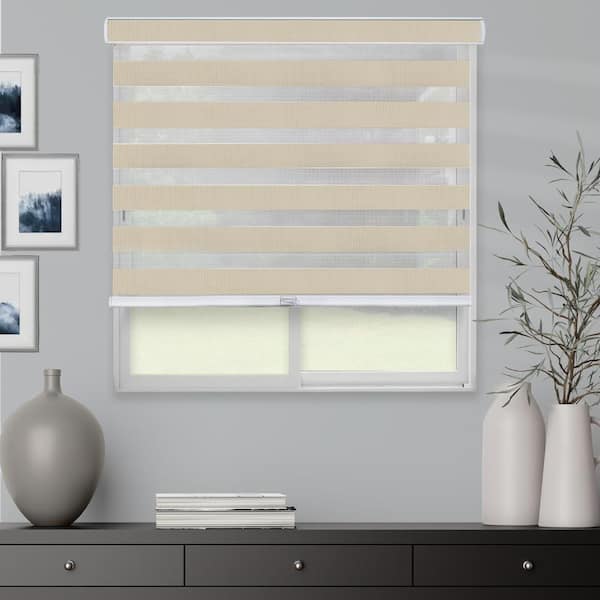 Chicology Basic Pearl Cordless Cut-to-Width Light Filtering Dual Layer Zebra Roller Shade 60 in. W x 72 in. L