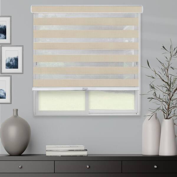 Chicology Basic Pearl Cordless Cut-to-Width Light Filtering Dual Layer Zebra Roller Shade 69 in. W x 72 in. L