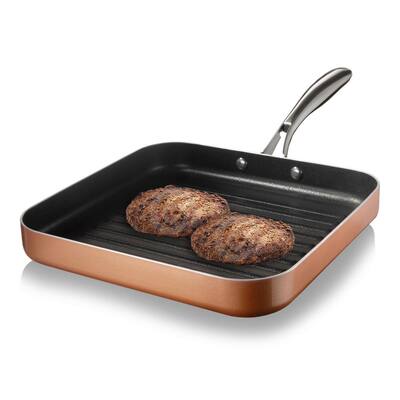 10.5 in. Copper Cast Textured Surface Aluminum Non-Stick Grill Pan