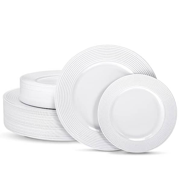 White Plastic Plates 100 pcs 10in and 7in Heavy Duty Disposable Dinnerware for Special Event Serves