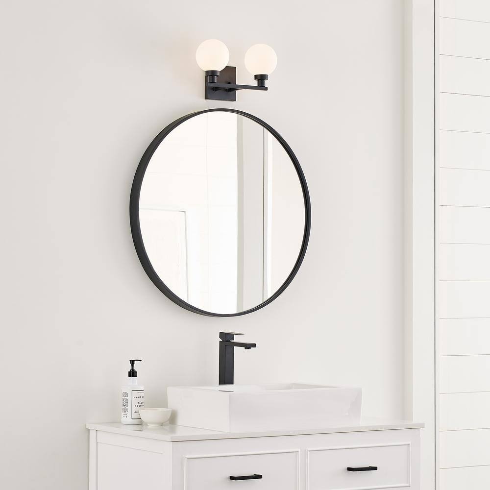 Clybourn Midnight Black 2-Light Vanity with Milk Glass Shade
