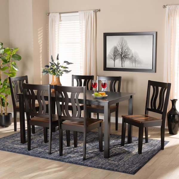 Baxton Studio Zamira 7 Piece Dark Brown and Walnut Brown Dining